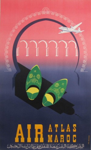 Air Atlas Maroc original advertising lithography vintage poster